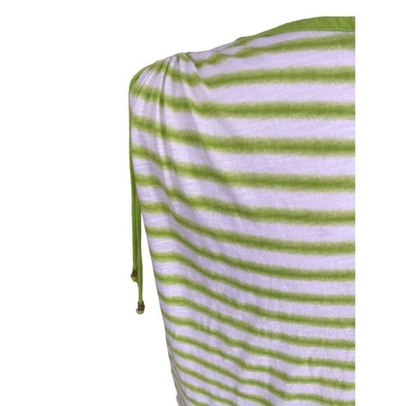 2X Michael Kors Green Striped Sleeves Gathered Tie Shoulder Shirt Blouse - Picture 6 of 7